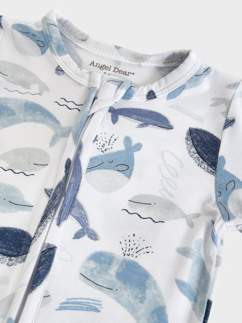 Angel Dear Baby Boys' Blue Whales 2-Way Zipper Footie