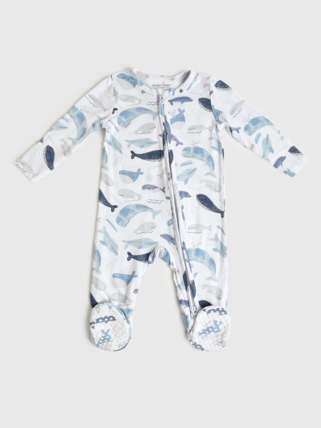 Angel Dear Baby Boys' Blue Whales 2-Way Zipper Footie - Saint Bernard