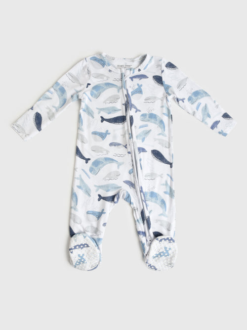 Angel Dear Baby Boys' Blue Whales 2-Way Zipper Footie