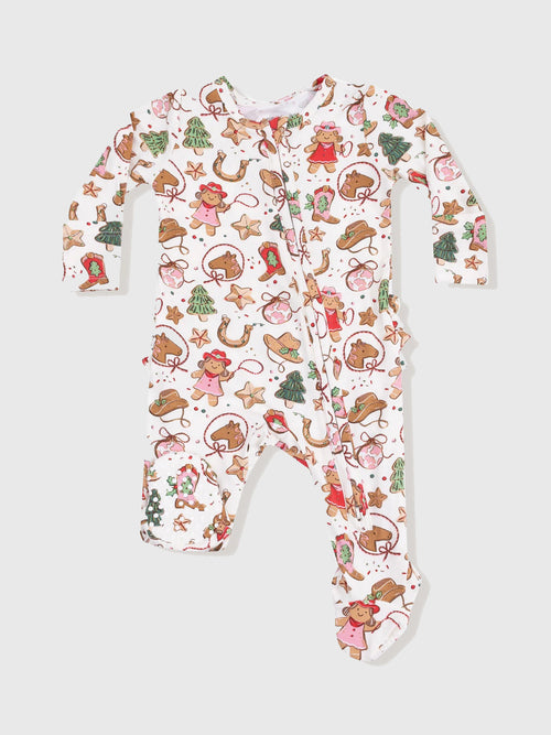 Angel Dear Baby Girls' Cowgirl Christmas 2-Way Zipper Ruffle Back Footie