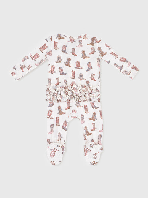 Angel Dear Baby Girls' Future Cowgirl 2-Way Zipper Ruffle Back Footie