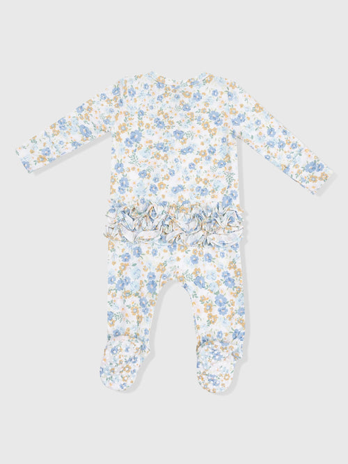 Angel Dear Baby Girls' Sweet Rose Calico 2-Way Zipper Ruffle Back Footie