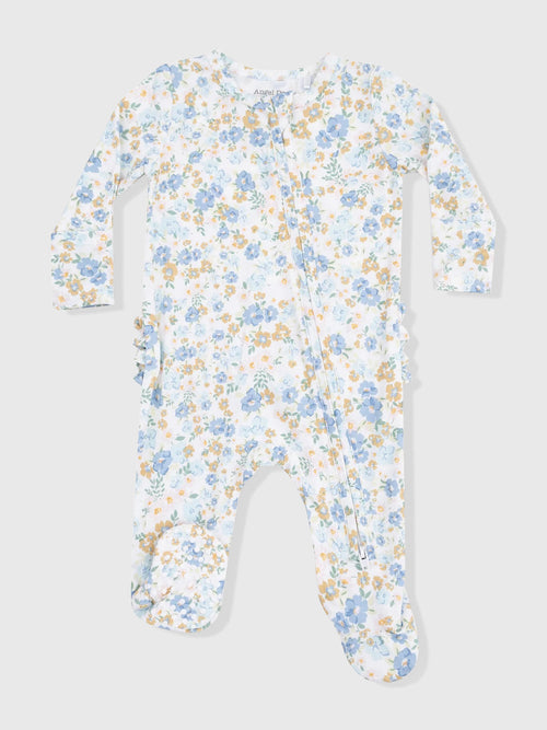 Angel Dear Baby Girls' Sweet Rose Calico 2-Way Zipper Ruffle Back Footie