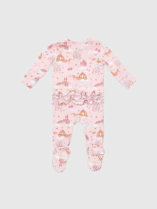Angel Dear Baby Girls' 2-Way Zipper Ruffle Back Footie