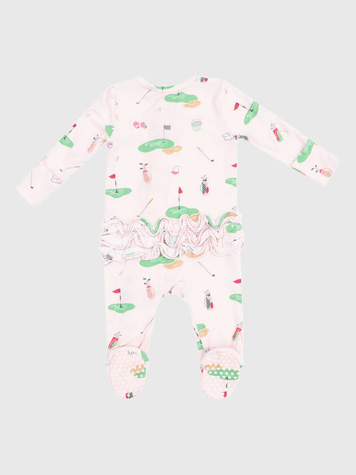 Angel Dear Baby Girls' Golf Things Pink 2-Way Zipper Ruffle Back Footie