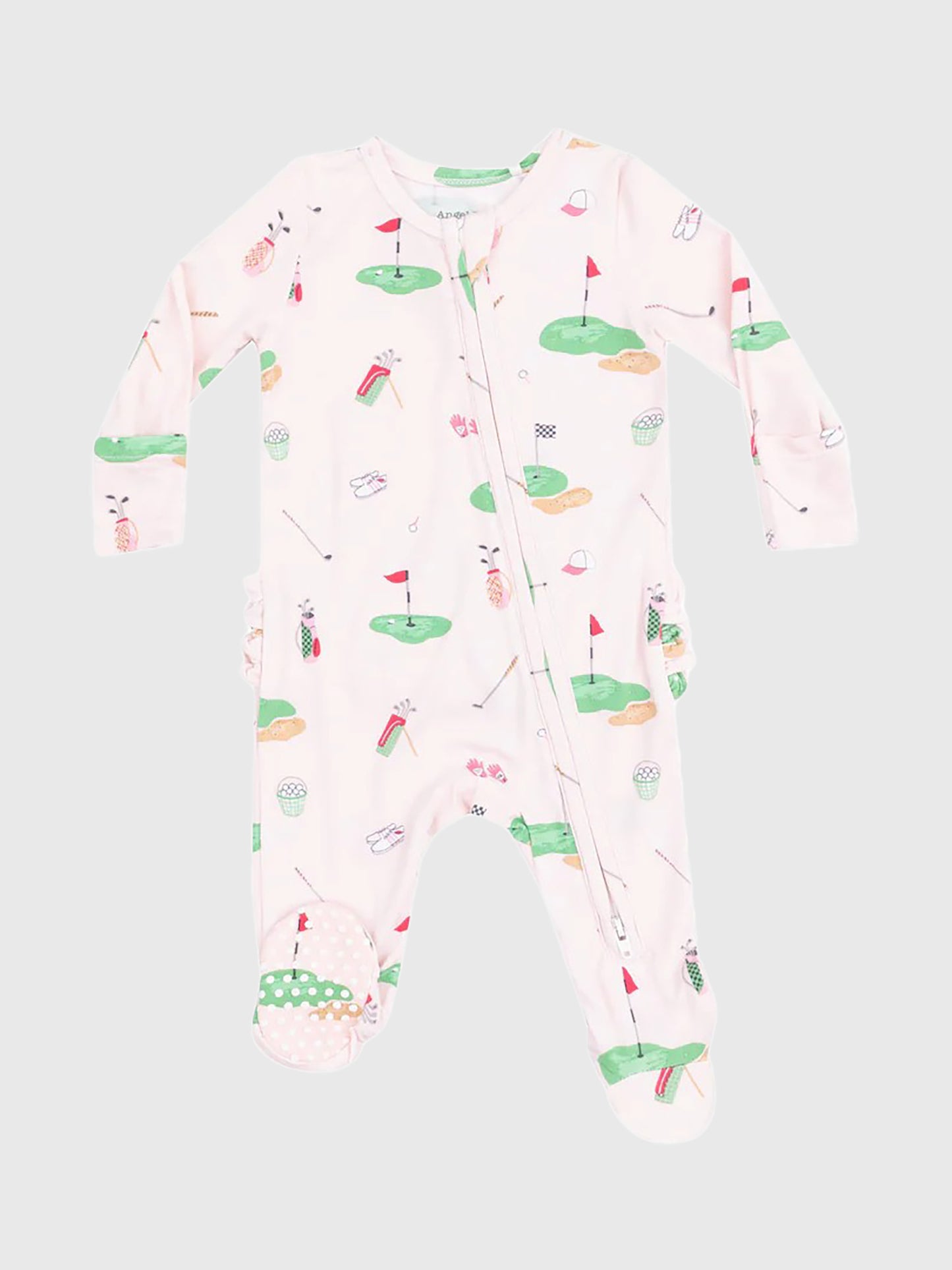 Angel Dear Baby Girls' Golf Things Pink 2-Way Zipper Ruffle Back Footie - Saint Bernard