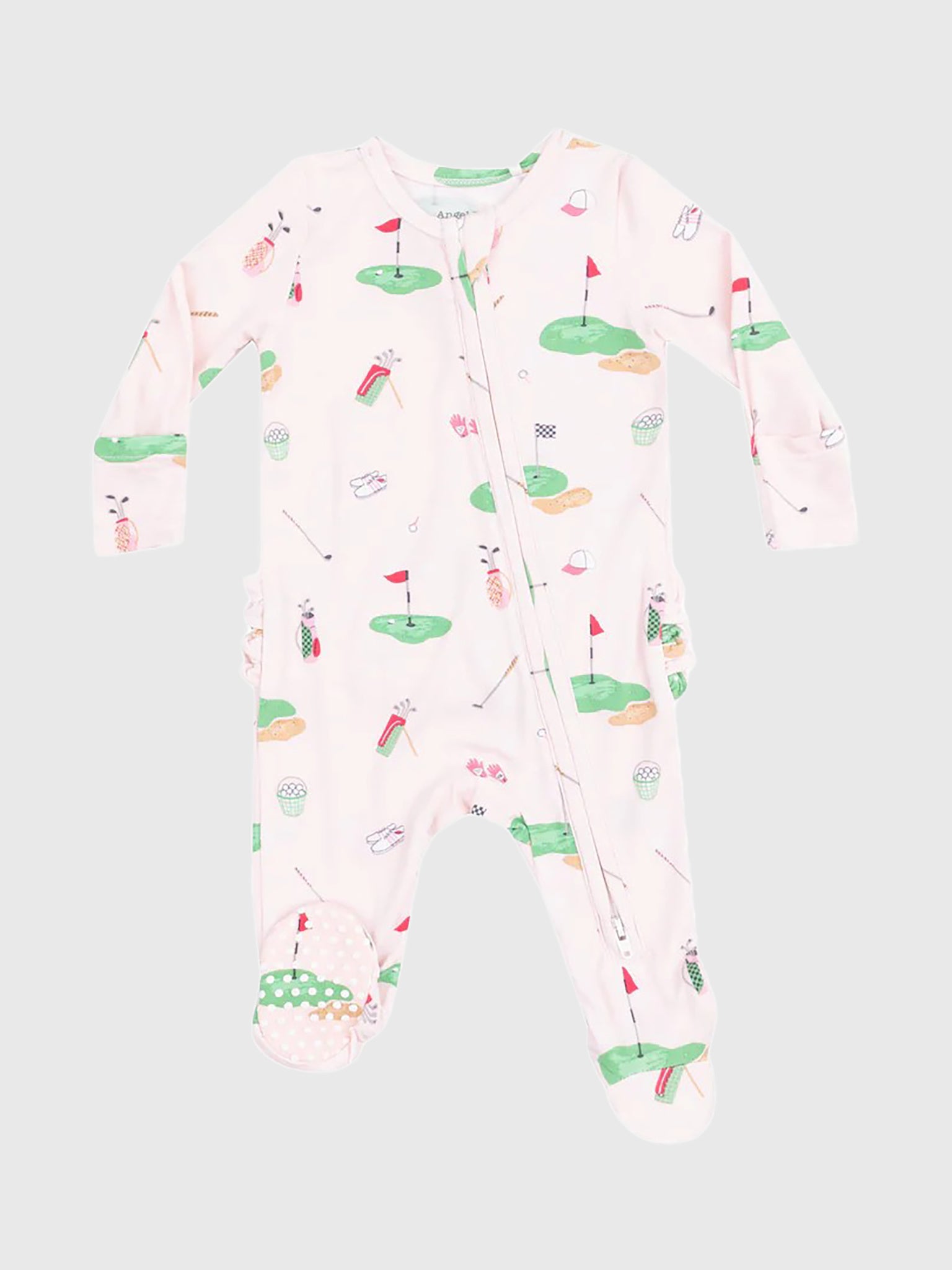 Angel Dear Baby Girls' Golf Things Pink 2-Way Zipper Ruffle Back Footie - Saint Bernard