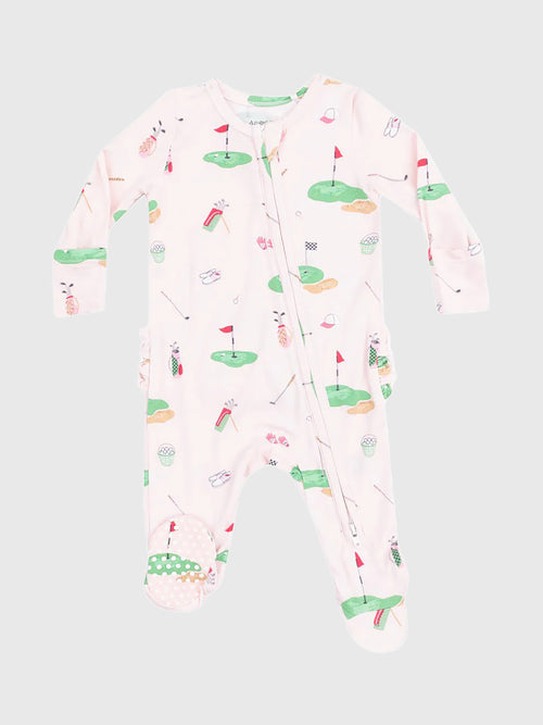 Angel Dear Baby Girls' Golf Things Pink 2-Way Zipper Ruffle Back Footie