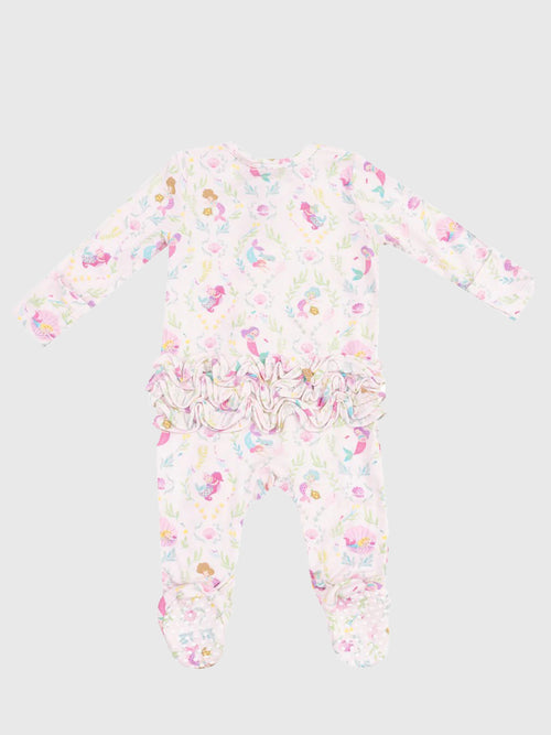 Angel Dear Baby Girls' Mermaids 2-Way Zipper Ruffle Back Footie