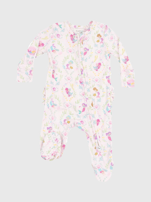 Angel Dear Baby Girls' Mermaids 2-Way Zipper Ruffle Back Footie