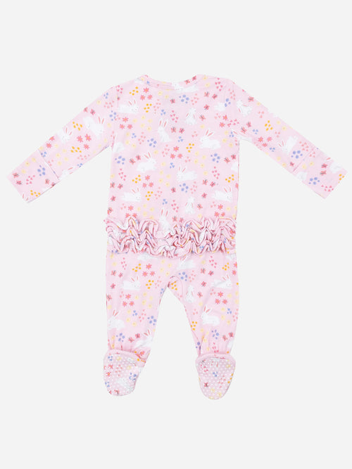 Angel Dear Baby Girls' 2-Way Zipper Ruffle Back Footie
