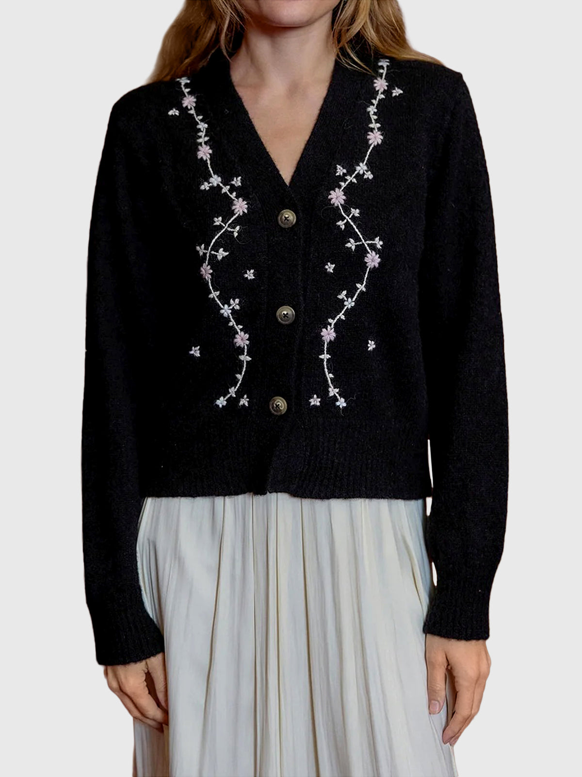 Ciao Lucia Women's Karolina Embroidered Alpaca Cardigan - Saint Bernard