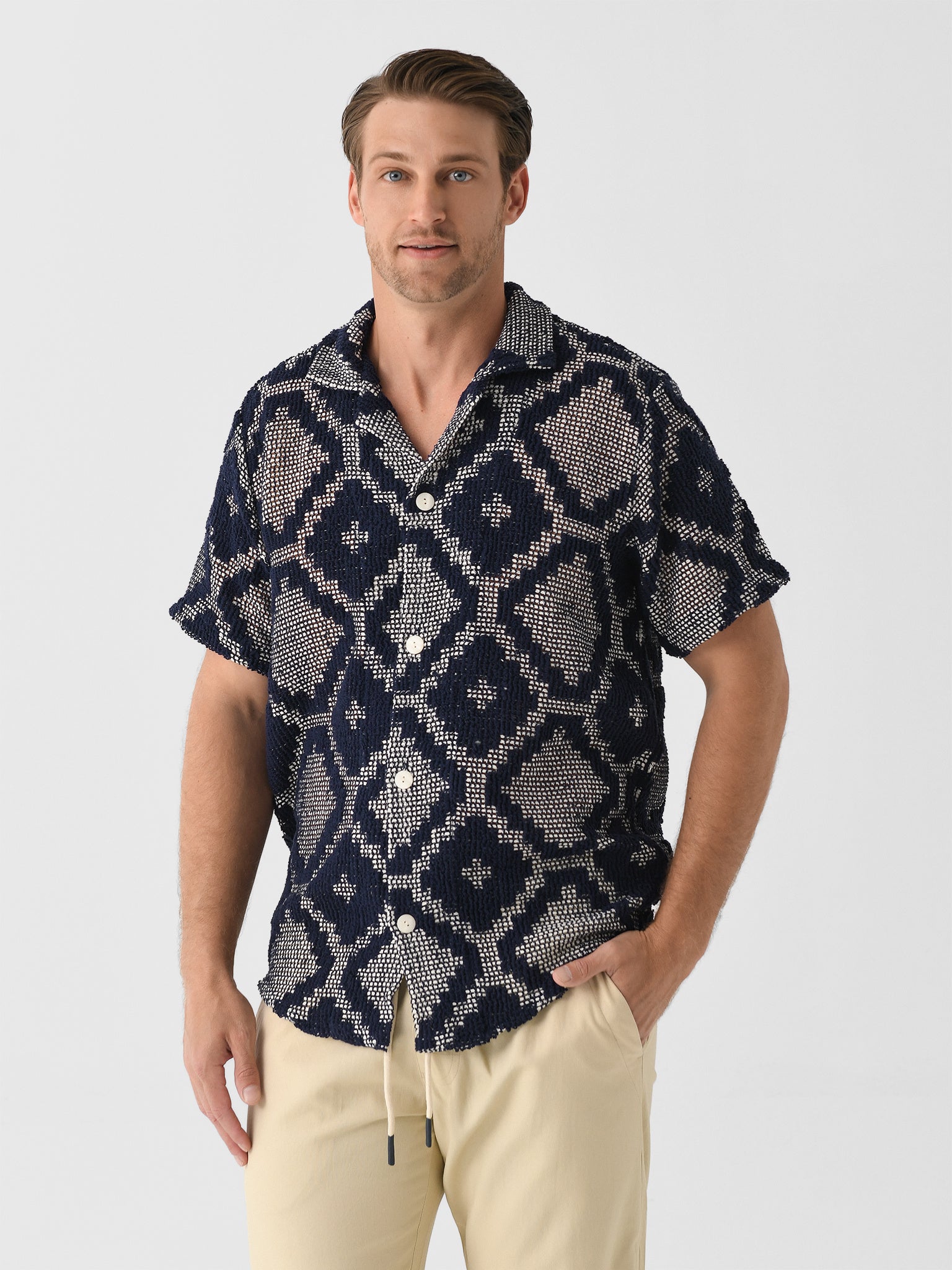 OAS Men's Trastevere Cuba Crochet Shirt - Saint Bernard