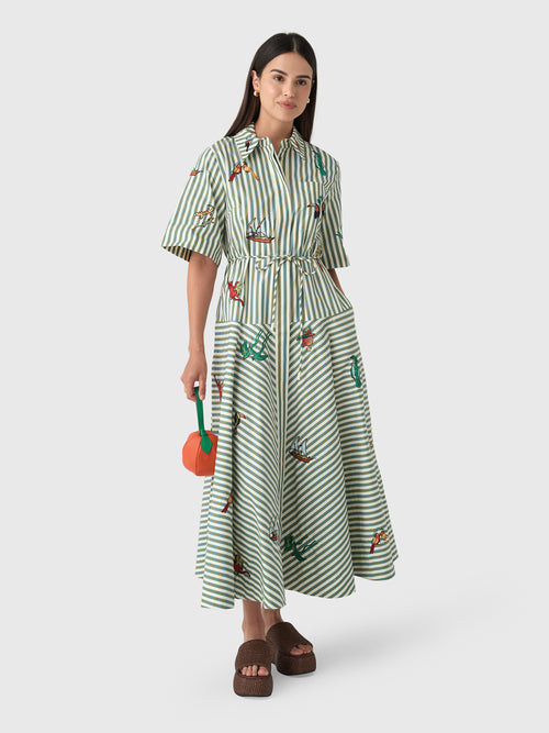 alemais embroidered shirt dress ALEMAIS Embroidered Striped Shirt Dress | Green