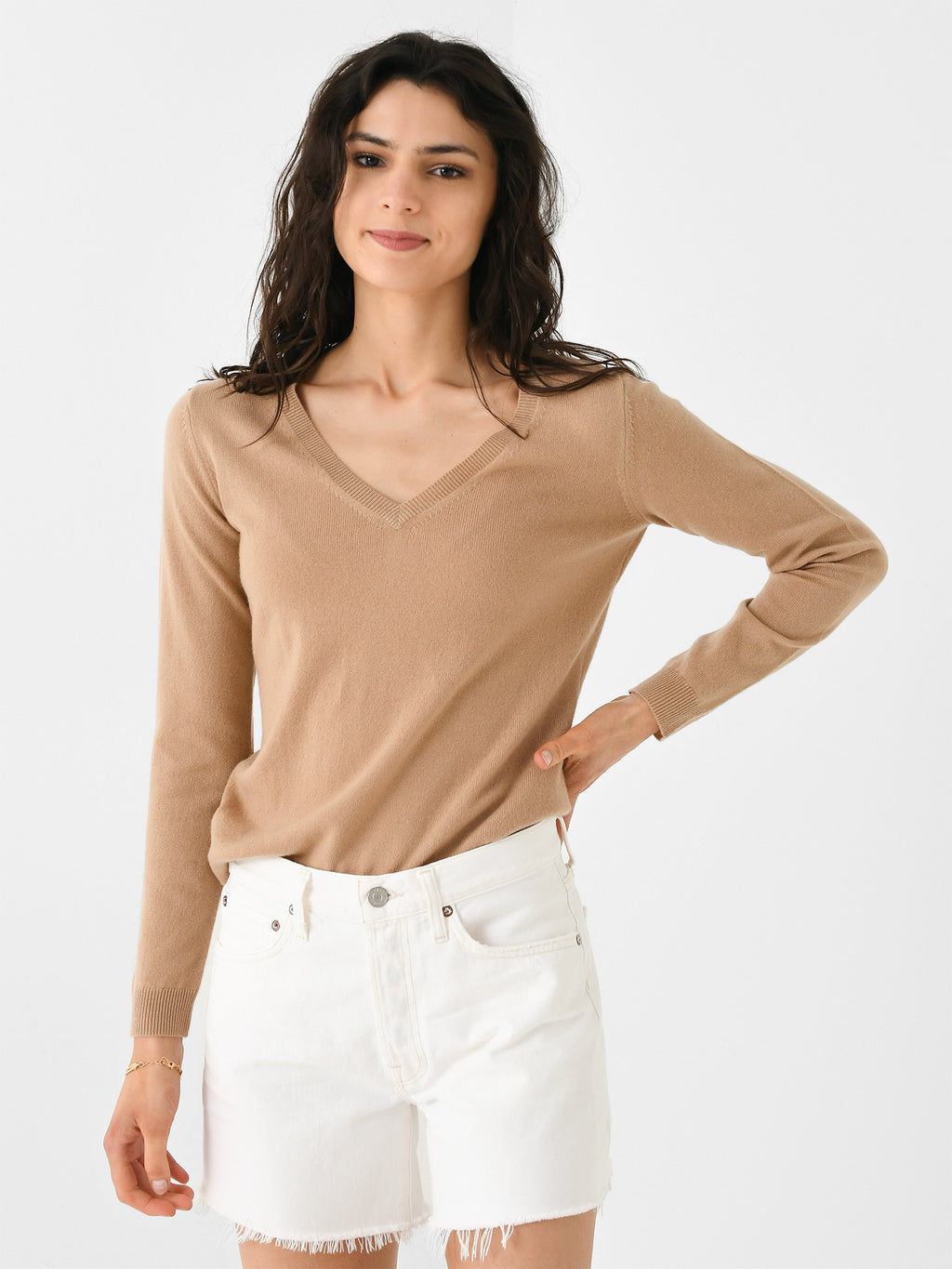 Organic John Patrick Women's Fitted V-Neck Sweater - Saint Bernard