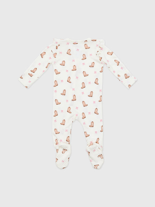 Angel Dear Baby Girls' Mini Cowgirl Boots 2-Way Zipper Ruffle Sleeve Footie - Saint Bernard