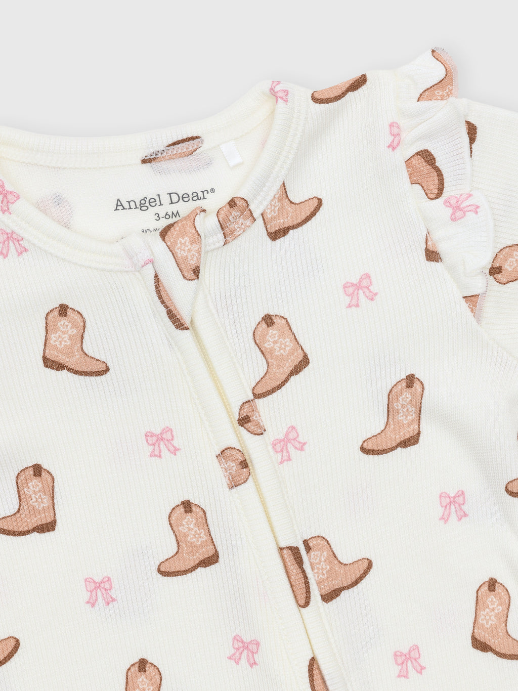 Angel Dear Baby Girls' Mini Cowgirl Boots 2-Way Zipper Ruffle Sleeve Footie - Saint Bernard