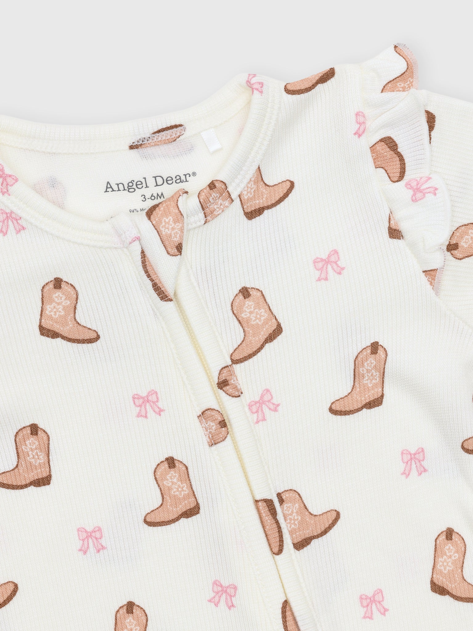 Angel Dear Baby Girls' Mini Cowgirl Boots 2-Way Zipper Ruffle Sleeve Footie - Saint Bernard