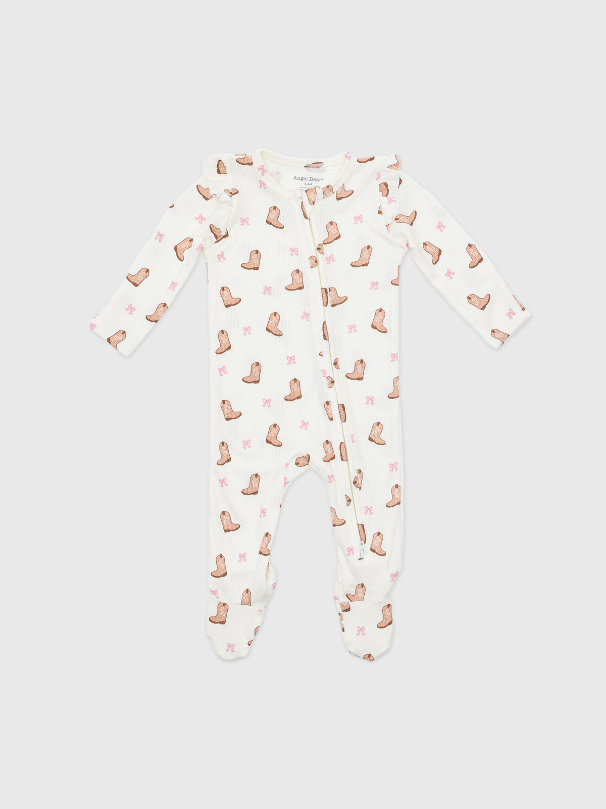 Angel Dear Baby Girls' Mini Cowgirl Boots 2-Way Zipper Ruffle Sleeve Footie - Saint Bernard