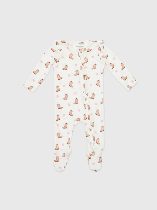 Angel Dear Baby Girls' Mini Cowgirl Boots 2-Way Zipper Ruffle Sleeve Footie - Saint Bernard