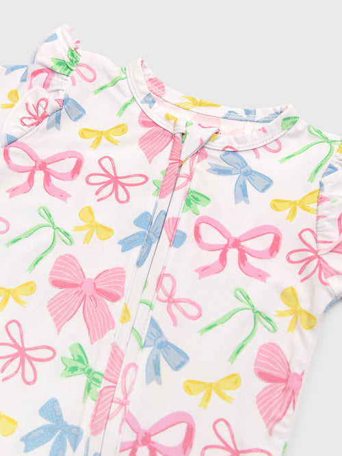 Angel Dear Baby Girls' 2-Way Zipper Ruffle Sleeve Footie