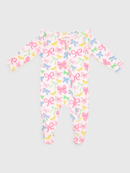Angel Dear Baby Girls' 2-Way Zipper Ruffle Sleeve Footie