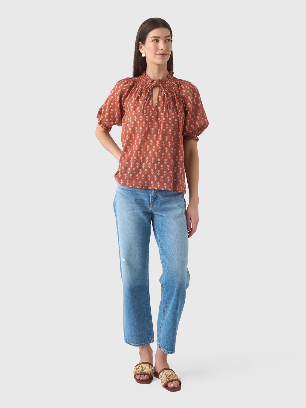 M.A.B.E Women's Ari Print Short Sleeve Top - Saint Bernard