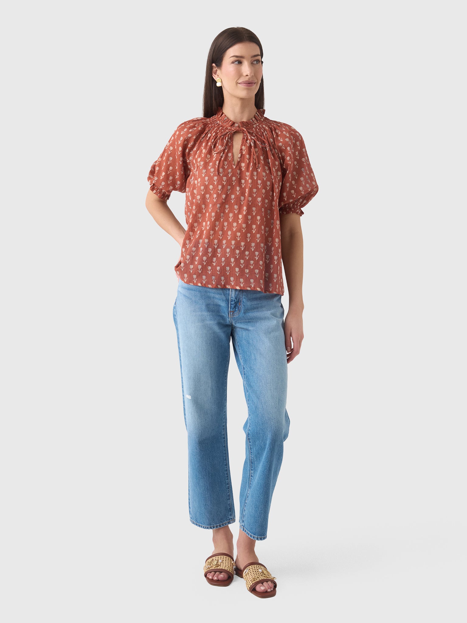 M.A.B.E Women's Ari Print Short Sleeve Top - Saint Bernard