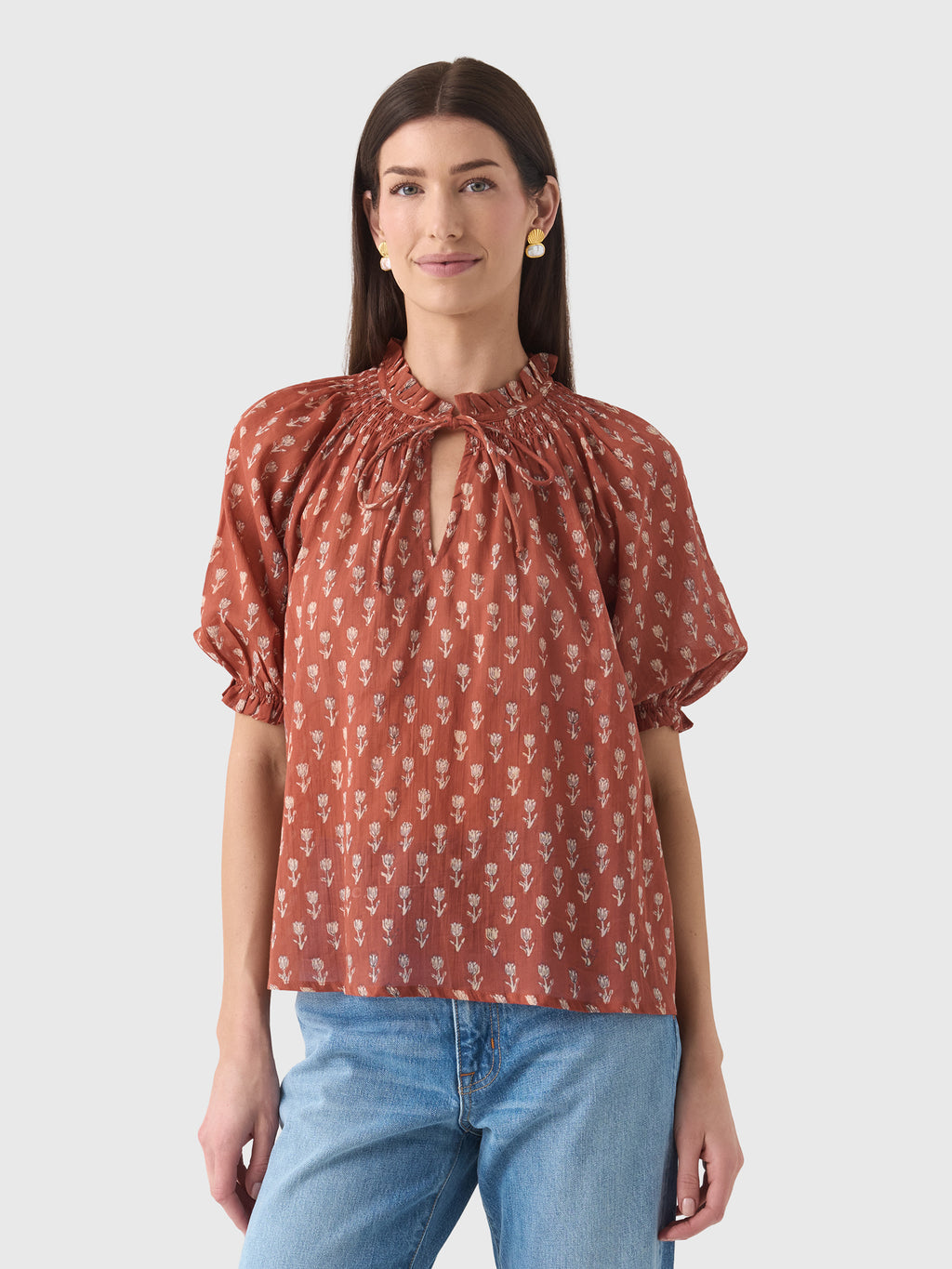 M.A.B.E Women's Ari Print Short Sleeve Top - Saint Bernard
