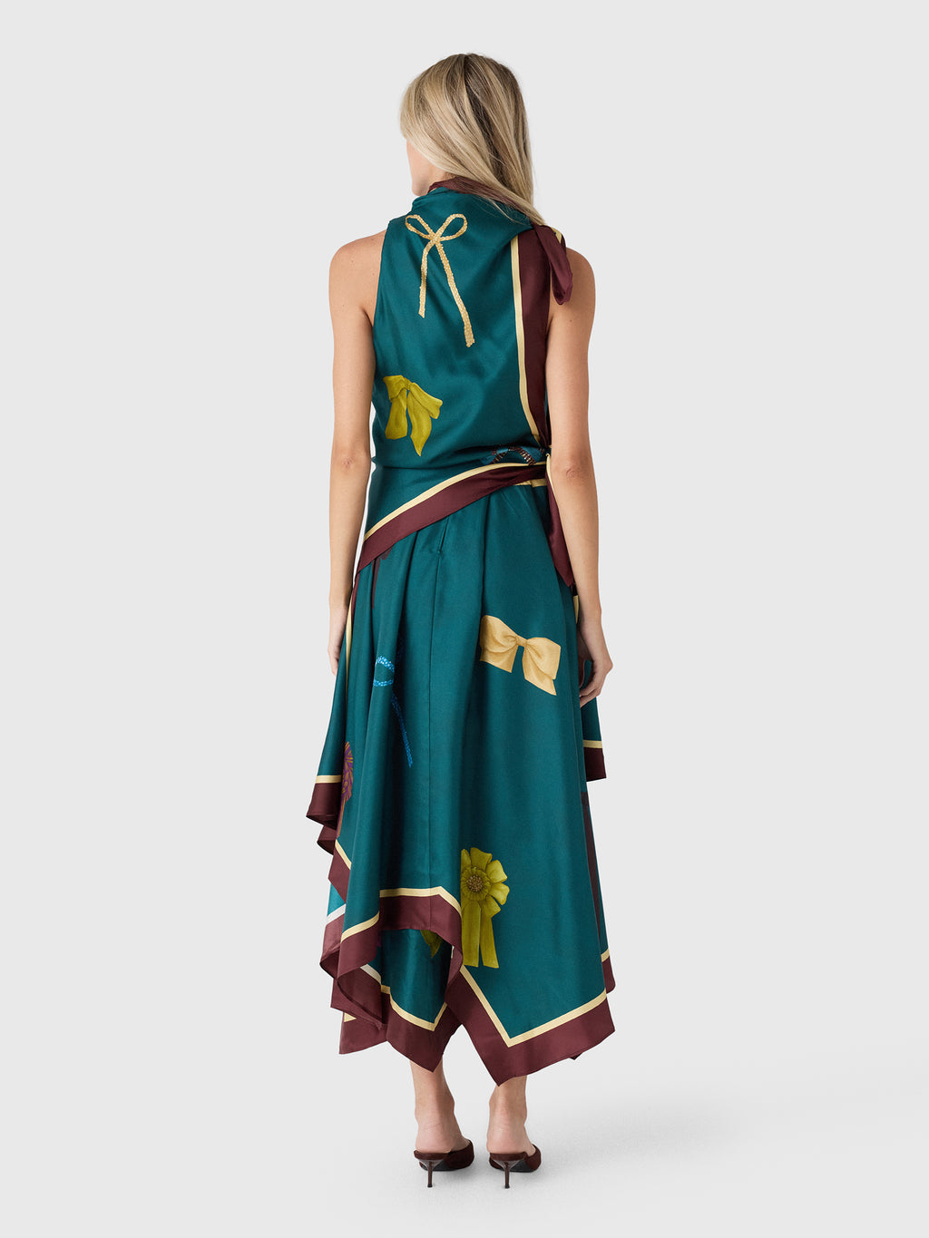 Alemais Women's Rosette Silk Scarf Midi Dress - Saint Bernard