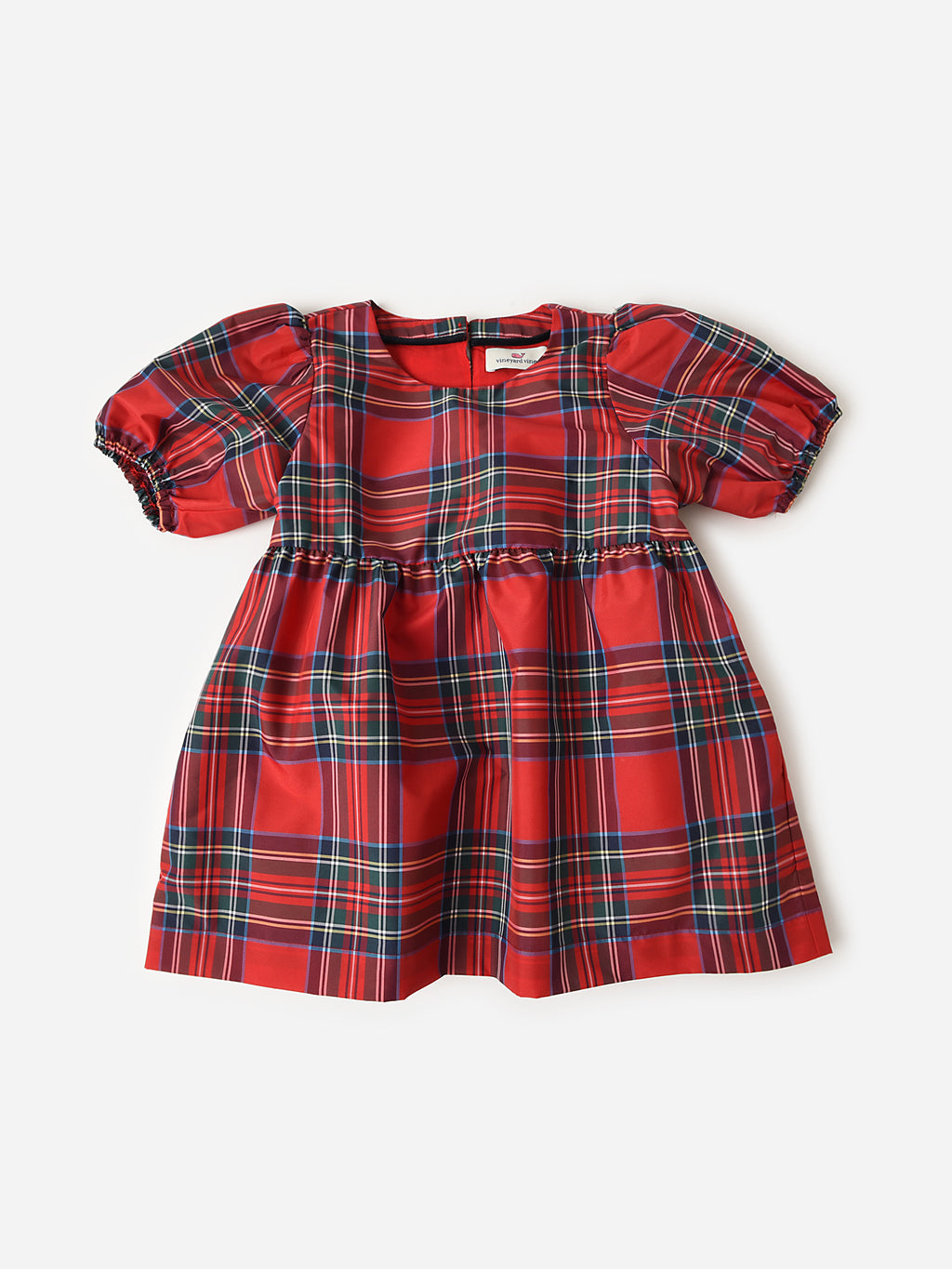 Vineyard Vines Girls' Taffeta Puff Sleeve Tartan Dress - Saint Bernard