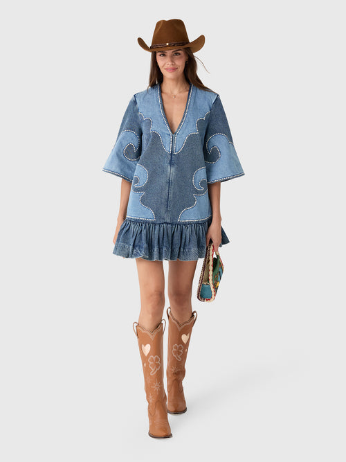 Alemais Women's Jesse Denim Appliqué Mini Dress