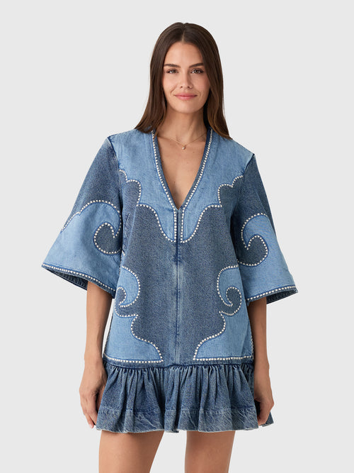 Alemais Women's Jesse Denim Appliqué Mini Dress