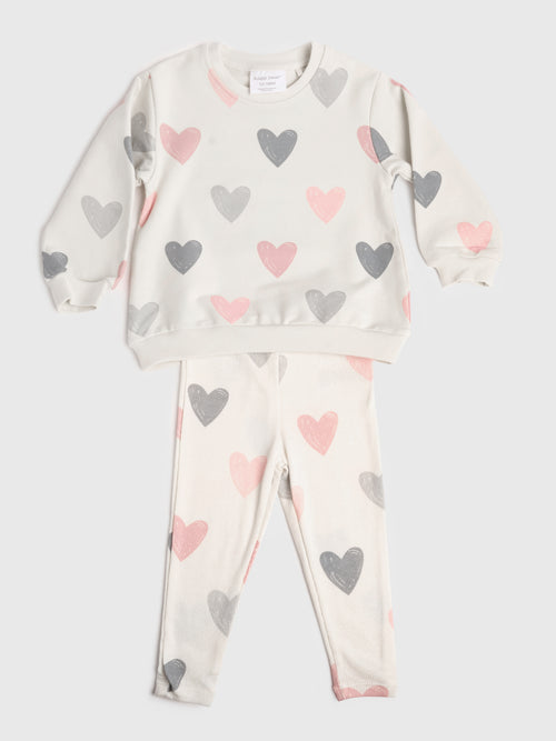 Angel Dear Girls' Hearts Puffy Long Sleeve Sweatshirt + Legging Set