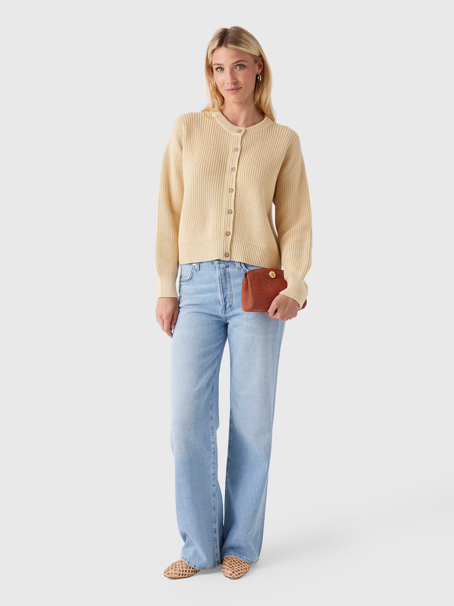 Jenni Kayne Women's Cotton Hayes Crewneck Cardigan - Saint Bernard
