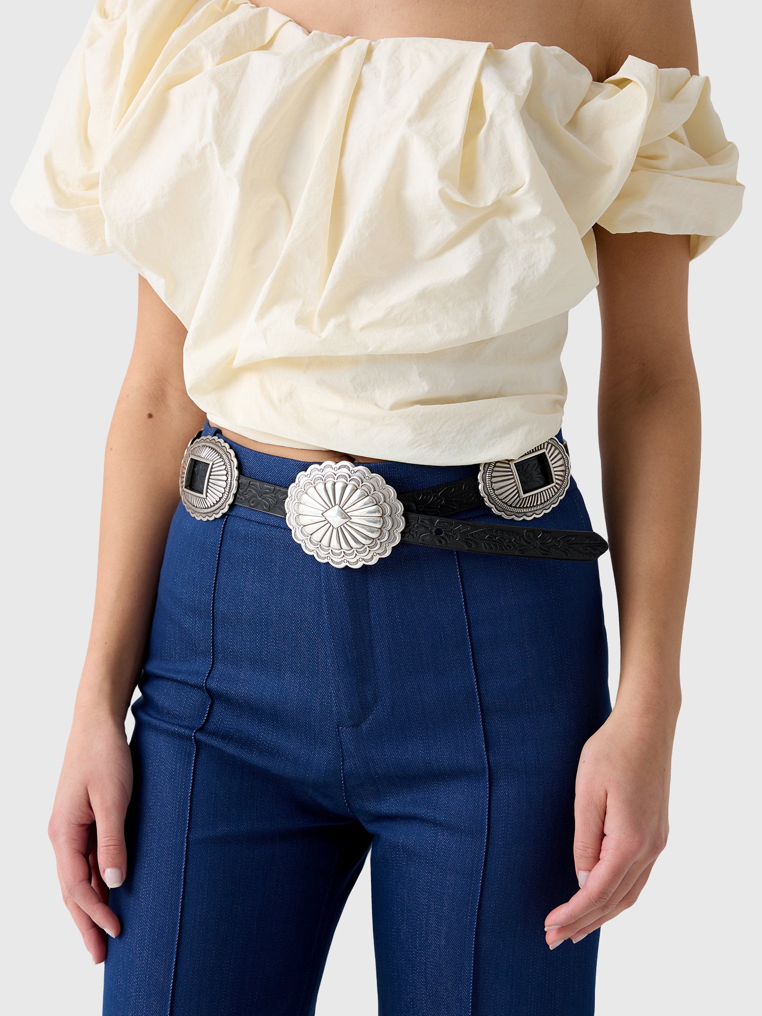 The Great X Stetson Women's The Tooled Leather Concho Belt - Saint Bernard