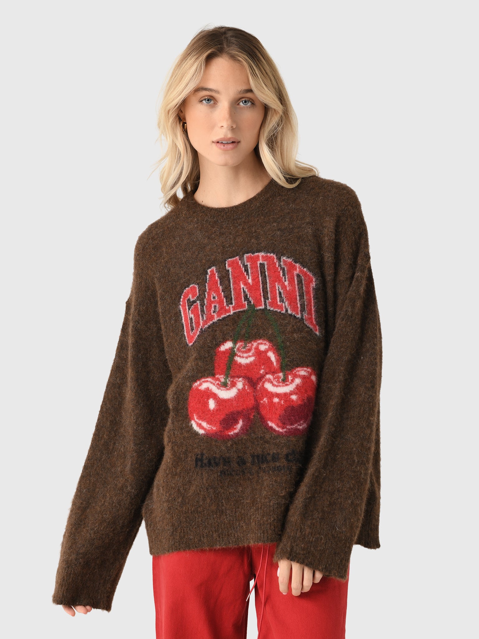 GANNI Women's Brushed Alpaca Graphic Oversized Sweater