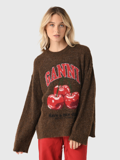 GANNI Women's Brushed Alpaca Graphic Oversized Sweater