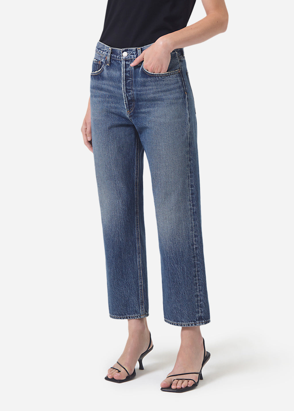 Agolde Women's 90s Crop Mid Rise Loose Straight Jean - Saint Bernard