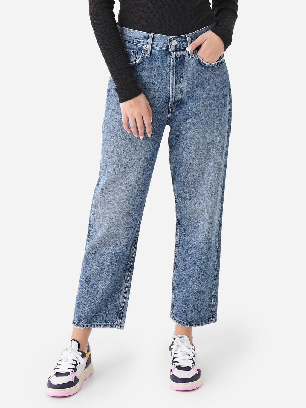 Agolde Women's 90s Crop Mid Rise Straight Jean - Saint Bernard
