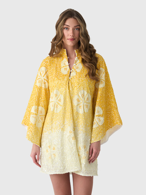 La Vie Women's Sequin Hawaiian Flower Mini Caftan