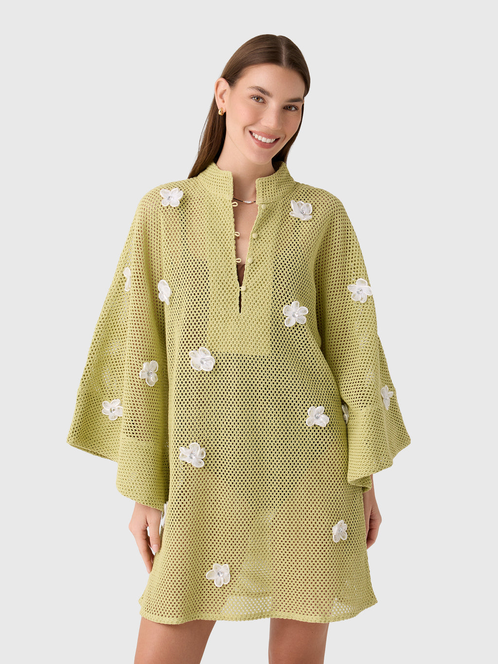 La Vie Women's 3D Flower Knit Mini Caftan - Saint Bernard