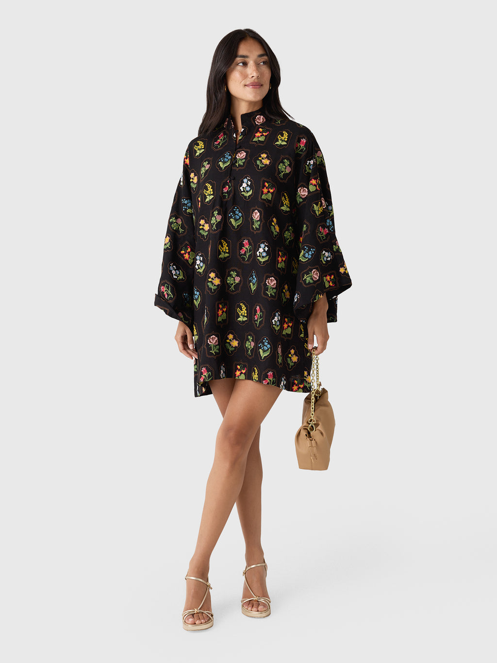 La Vie Women's Embroidered Garden Mini Caftan - Saint Bernard