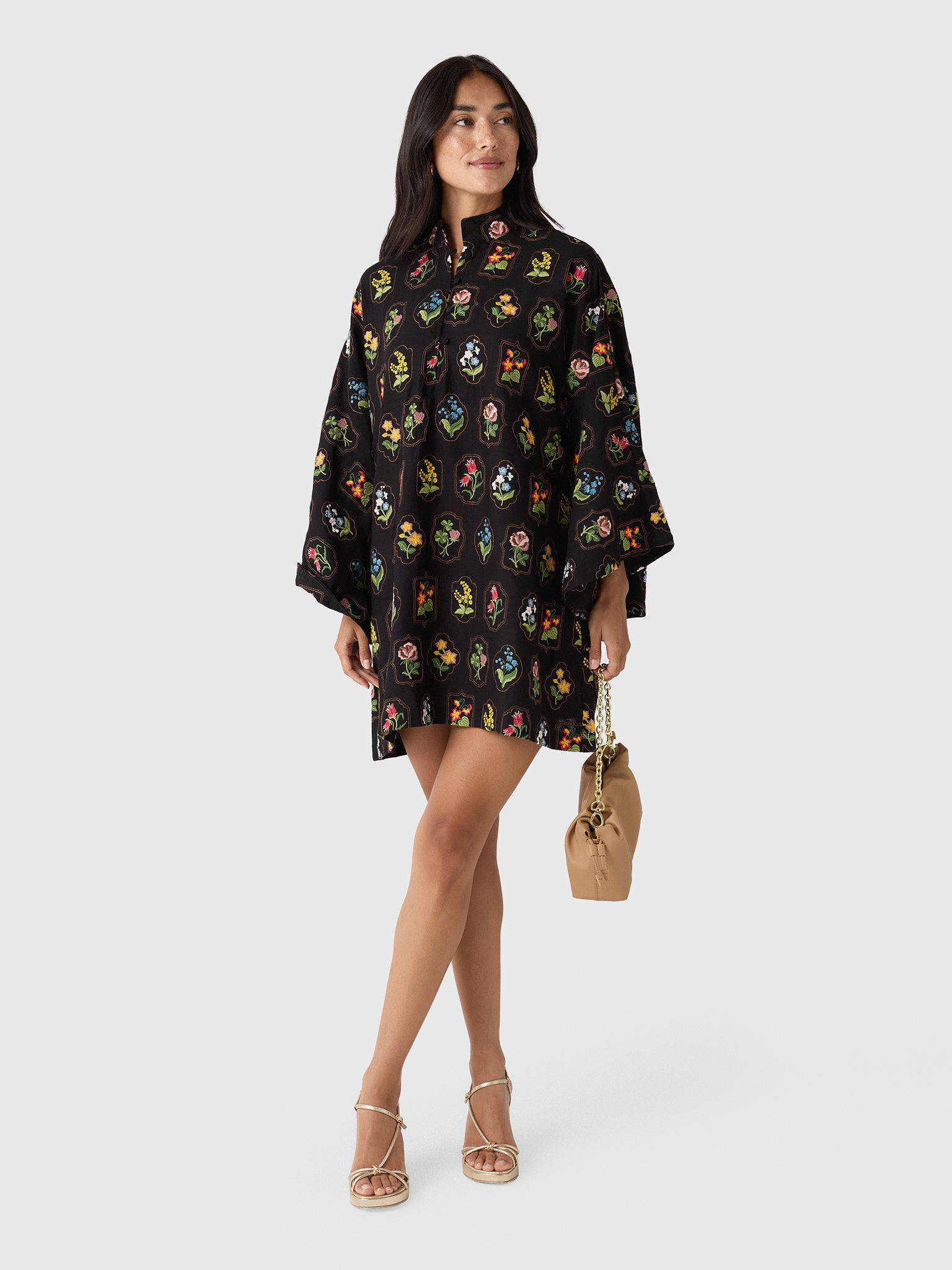 La Vie Women's Embroidered Garden Mini Caftan - Saint Bernard