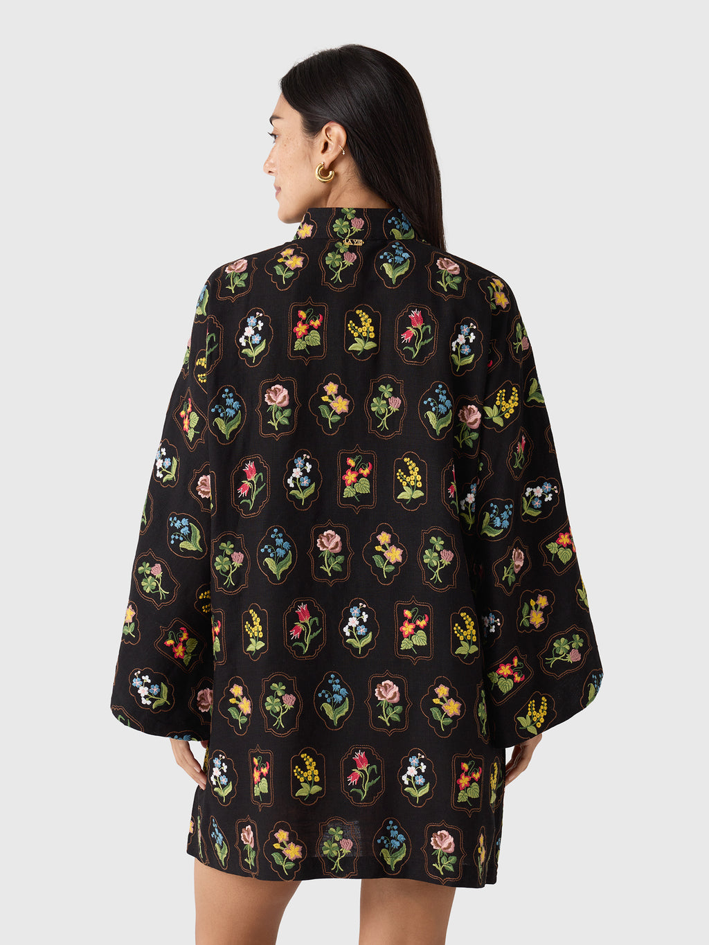 La Vie Women's Embroidered Garden Mini Caftan - Saint Bernard