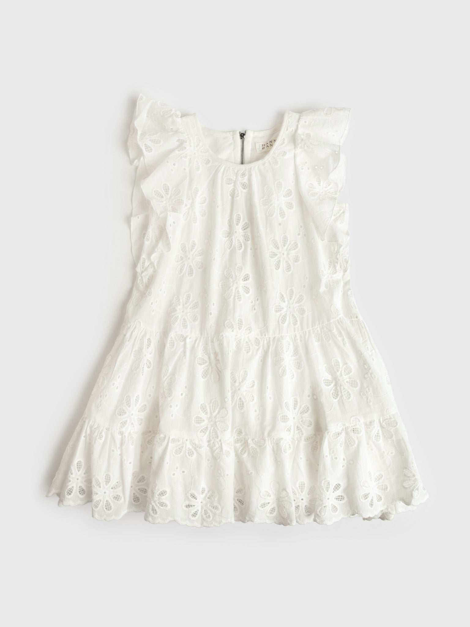 Hannah Banana Girls' Flutter Sleeve Tiered Eyelet Dress - Saint Bernard
