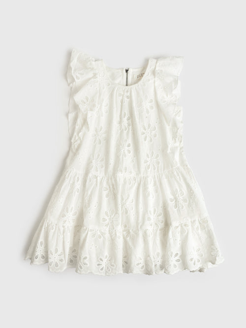 Hannah Banana Girls' Flutter Sleeve Tiered Eyelet Dress - Saint Bernard
