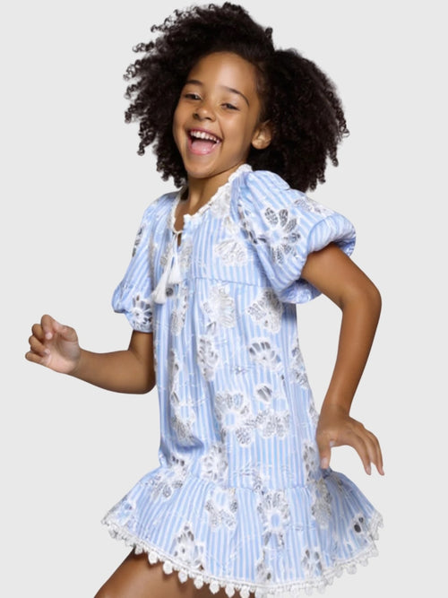 Hannah Banana Girls' Stripe Eyelet Bubble Sleeve Dress