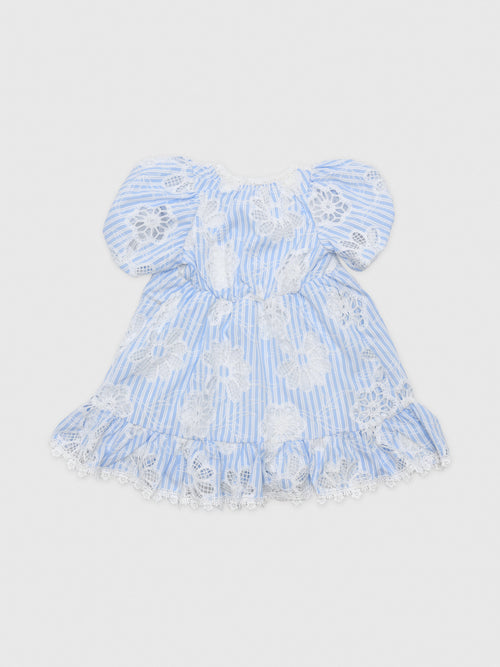 Hannah Banana Girls' Stripe Eyelet Bubble Sleeve Dress