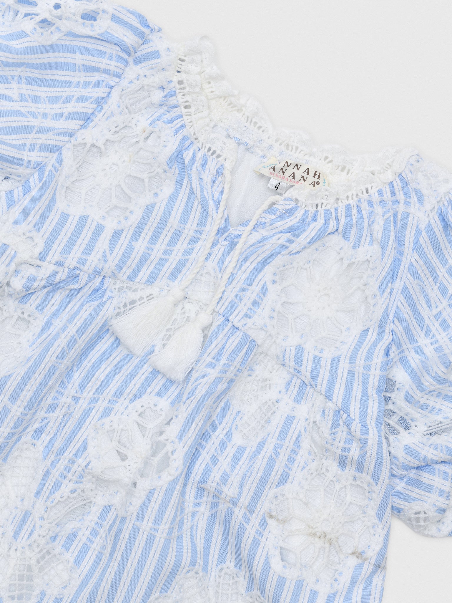 Hannah Banana Girls' Stripe Eyelet Bubble Sleeve Dress - Saint Bernard